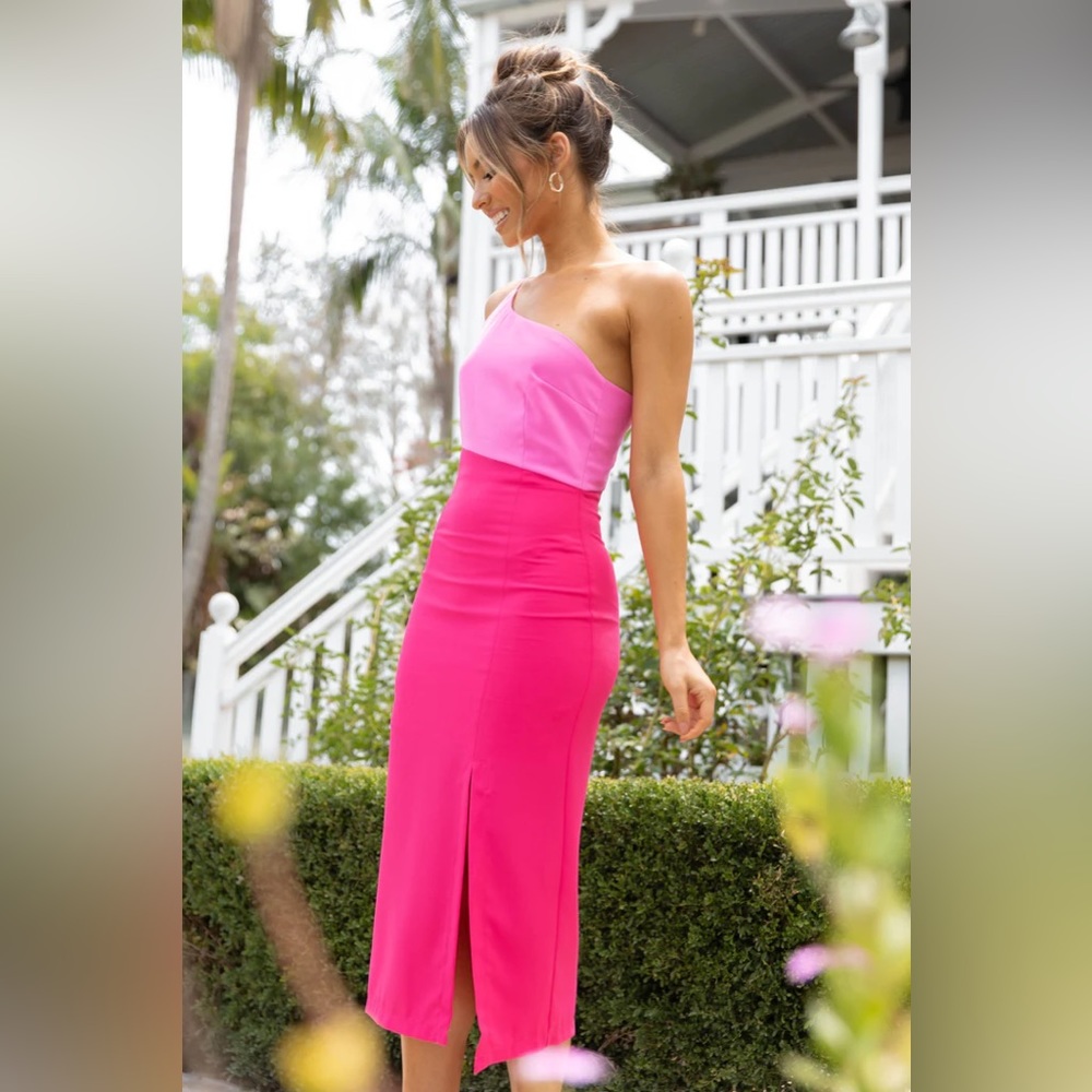 petal and pup Xiomar dress. Pink two tone one shoulder dress